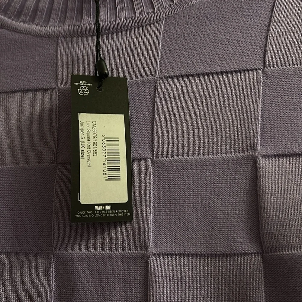 PrettyLittleThing Lilac Square Knit Oversized Sweater Small NWT